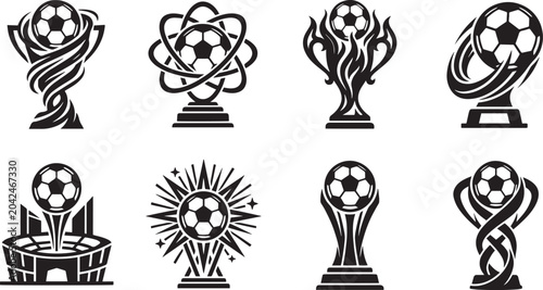 Football Trophy Award Vector Icon Set
