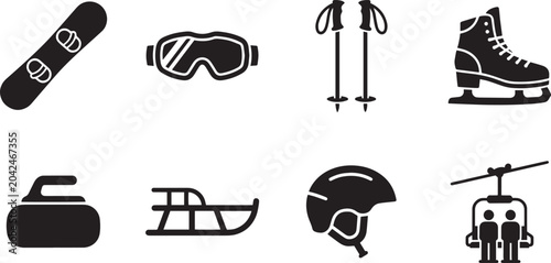 Winter Sports Equipment Vector Icon Set