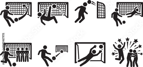 Football Goalkeeper Action Vector Icon Set