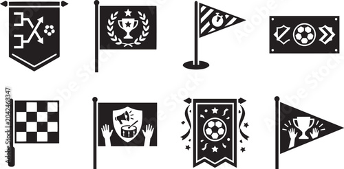 Football Flag Banner Vector Icon Set