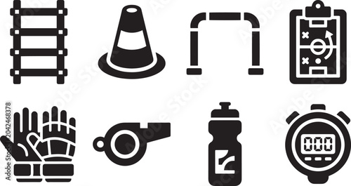 Football Training Equipment Vector Icon Set
