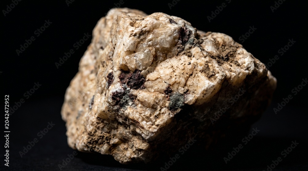 Obraz premium Raw white crystalline quartz mineral specimen isolated on black background