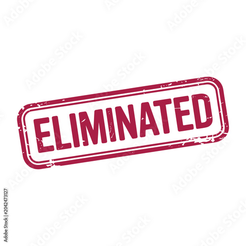 Eliminated red grunge rubber stamp vector design, rectangular eliminated icon, business concept stamp symbol, transparent background.
