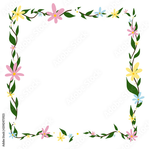 Pastel Wildflower Floral Border Frame Illustration
Hand drawn pastel wildflower floral border frame with colorful flowers, green leaves, and elegant vine decoration isolated on transparent background.