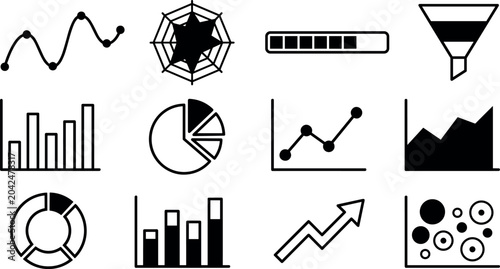 Cuadro en lienzo Business Infographic Elements and Financial Chart Icon Set with Bar Graphs, Line