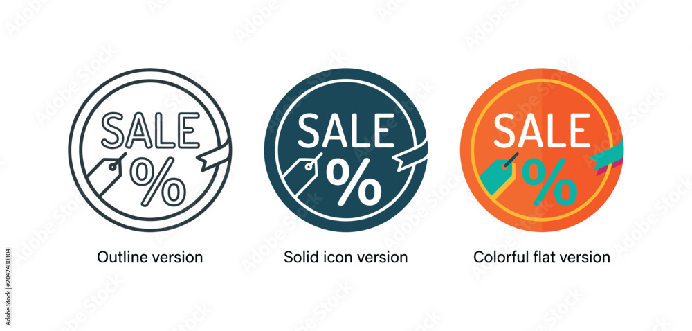 Obraz premium Retail promotion context expressed by identical sale stickers arranged left to right, same circular silhouette replicated evenly