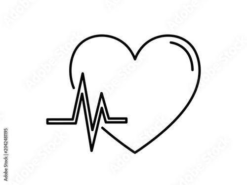 A very smooth black line art drawing of a perfect heart with an nice ecg pulse line coming out for medical concepts