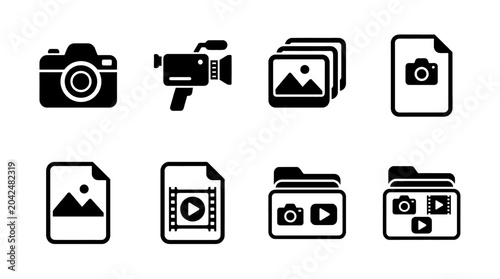 Collection of digital media icons for photography and video creation