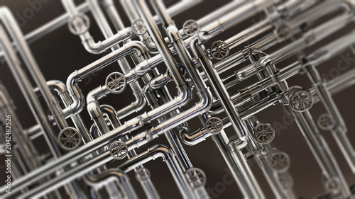 Metal water pipes on black background. 3D illustration