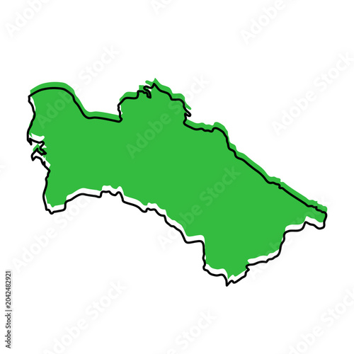 Turkmenistan map from black contour curves lines with a green shifted silhouette on white background