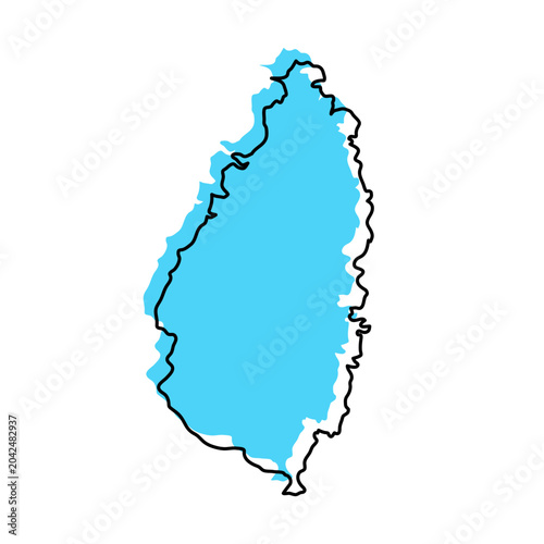 Saint Lucia map from black contour curves lines with a blue shifted silhouette on white background