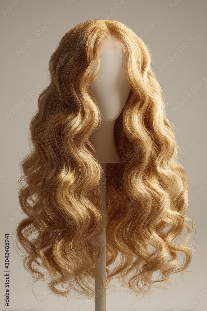 Naklejka premium Soft Lighting Beauty Shot of a Natural-Look Long Blonde Wig with Defined Curls