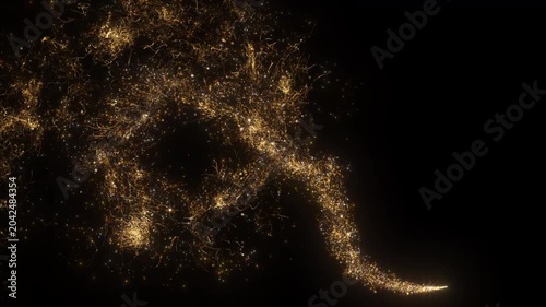 4K Golden Glitter Particle Trail Swirling into Circular Ring with Sparkling Light Streaks and Magic Dust Animation 60fps