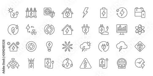 Lightning icons in line design. lightning, electricity, power, energy, flash, charge, voltage on white background vector. Lightning editable stroke icon