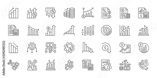 Profit and Loss icons in line design. profit and loss, finance, revenue, expense, chart, analytics, business on white background vector. Profit and Loss editable stroke icon