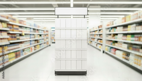 Empty grocery store display rack mockup in aisle