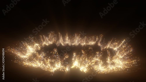 4K Golden Particle Ring with Glowing Bokeh Sparkles and Shimmering Light Trails Luxury Abstract 3D Motion Video 60fps