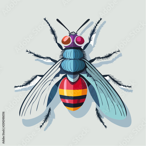 Stylized Illustration of a Colorful Fly