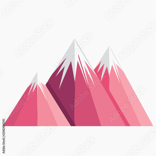 Stylized Pink Mountains with Snow-Capped Peaks