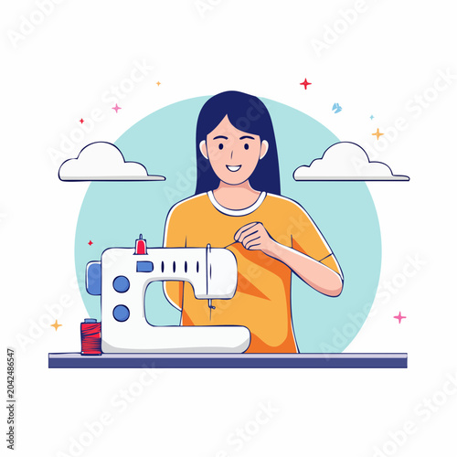 Woman Sewing with a Machine