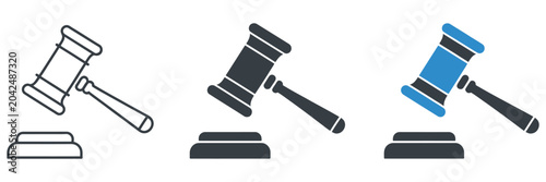 Foto judge gavel icon vector collection in outline and solid style, legal and justice design set for court branding, law office graphics, and judicial symbols