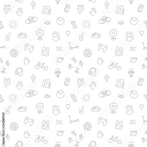 Summer city life objects sign and symbol seamless lines vector background
