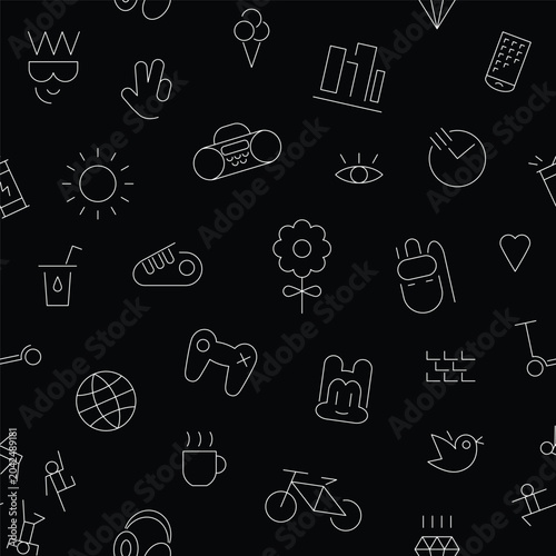 Summer city life objects sign and symbol seamless lines vector background