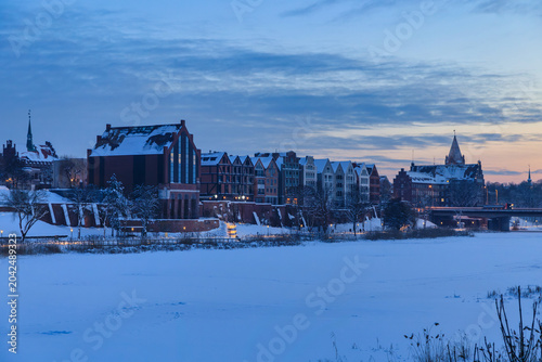 Malbork city at snowy winter in Poland