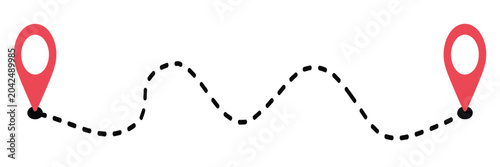 Bilde på lerret location map path distance icon, one place to another location icon with pinpoint marker, route navigation system, map search elements, and navigator symbols on transparent background