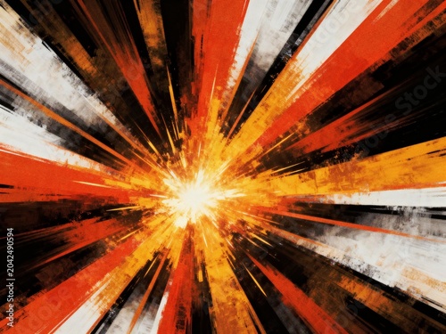 Bright golden starburst light on black background with radiating rays, grainy texture, banner, backdrop design