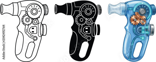 Billede på lærred Set of otoscope icons medical device illustrations in line art silhouette and tr