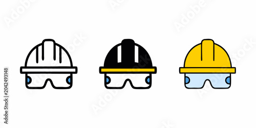 Photos safety helmet icons flat style construction protective