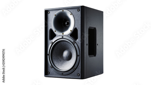 Bild auf Leinwand Black professional audio speaker with woofer and tweeter, isolated on transparen
