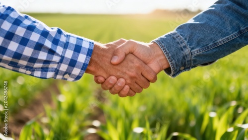 Two hands shaking in a field
