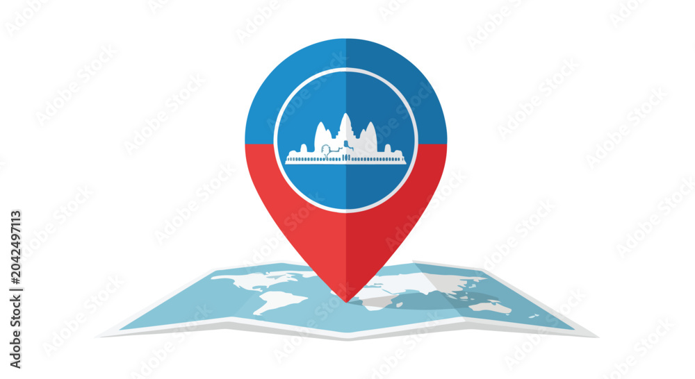 Fototapeta premium Map marker icon with a ship silhouette indicating maritime location or port on a digital map