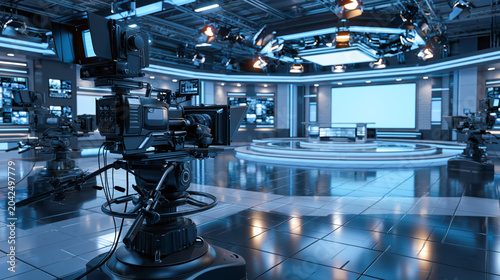 Professional video cameras in modern television studio