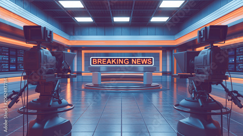 Television studio breaking news broadcast set