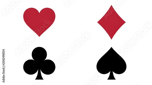 Playing Card Suit Symbols Set — Heart Diamond Club Spade Red Black Classic Bold Flat Vector
