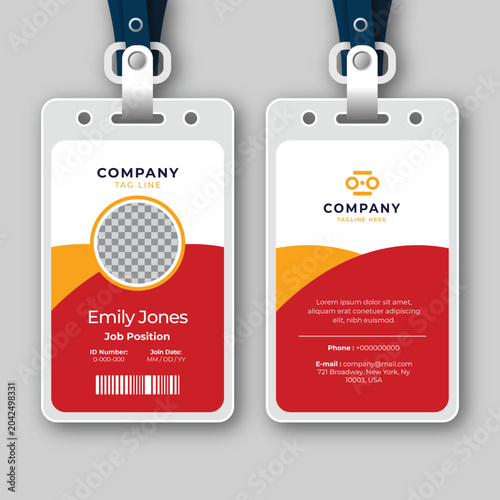 Corporate employee ID card template with lanyard vector design