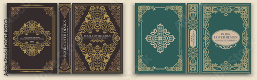 Collection of vector vintage book cover templates featuring Victorian ornaments, decorative frames and elegant typography. Brown, gold, teal and cream palettes for luxury publishing design.