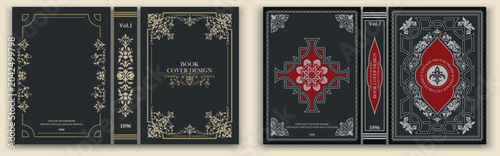 Vintage vector gothic book cover collection featuring ornate frames, floral filigree and elegant typography. Black, gold, silver and crimson palette for publishing design.
