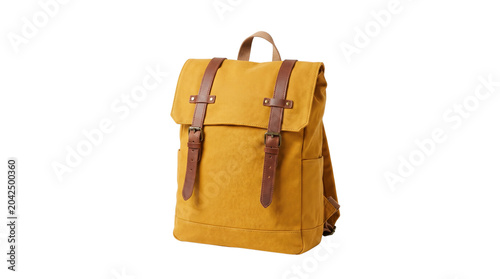 Yellow canvas vintage backpack isolated on transparent background png