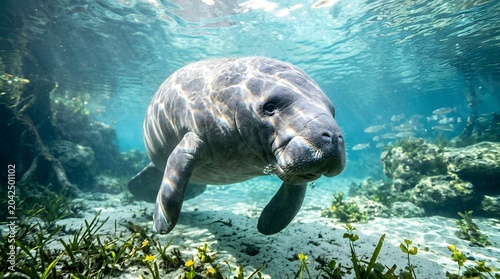 Florida manatee swimming underwater in crystal river citrus county