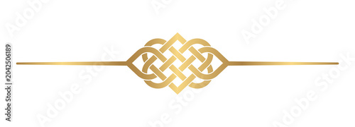 Golden decorative divider with celtic knotwork pattern isolated on transparent background