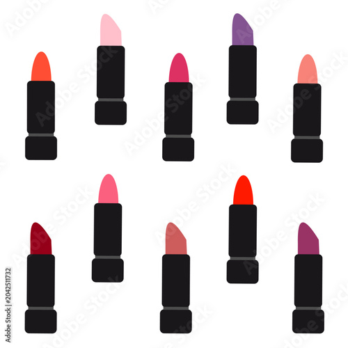 Set of multi-colored lipsticks. Freehand drawing. Doodle. Hand Drawn. Outline.	