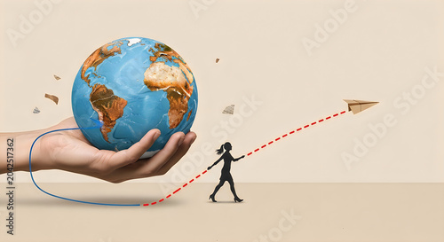 Travel around the world, art collage.