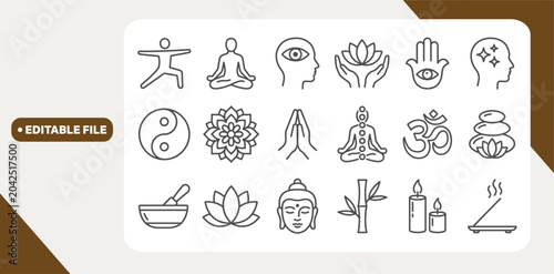 Foto Yoga, meditation, and mind relax editable stroke outline icon isolated on white background flat vector illustration