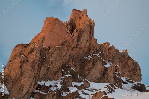 snow covered rocks