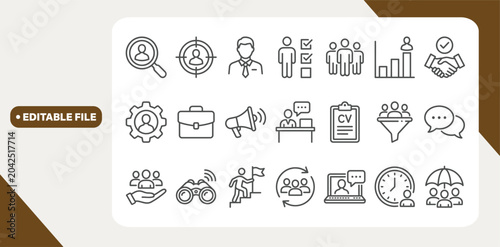 Foto Employee recruitment and head hunting editable stroke outline icon isolated on white background flat vector illustration