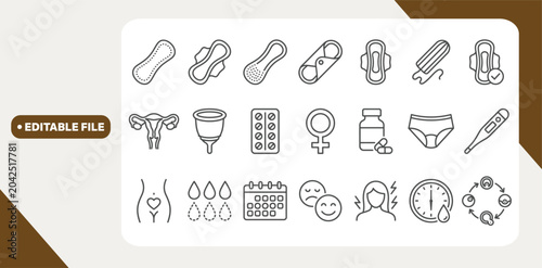 Billede på lærred Menstruation, period and menses concept editable stroke outline icon isolated on white background flat vector illustration